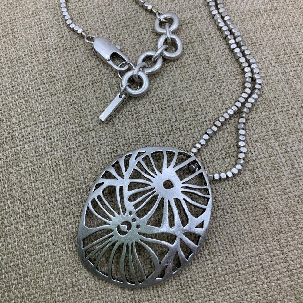 Kenneth Cole Flower Oval Filigree Beaded Silver Tone Necklace